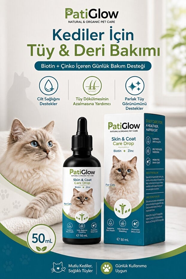 PatiGlow Kedi Tüy ve Deri Bakım Damlası 50 ml