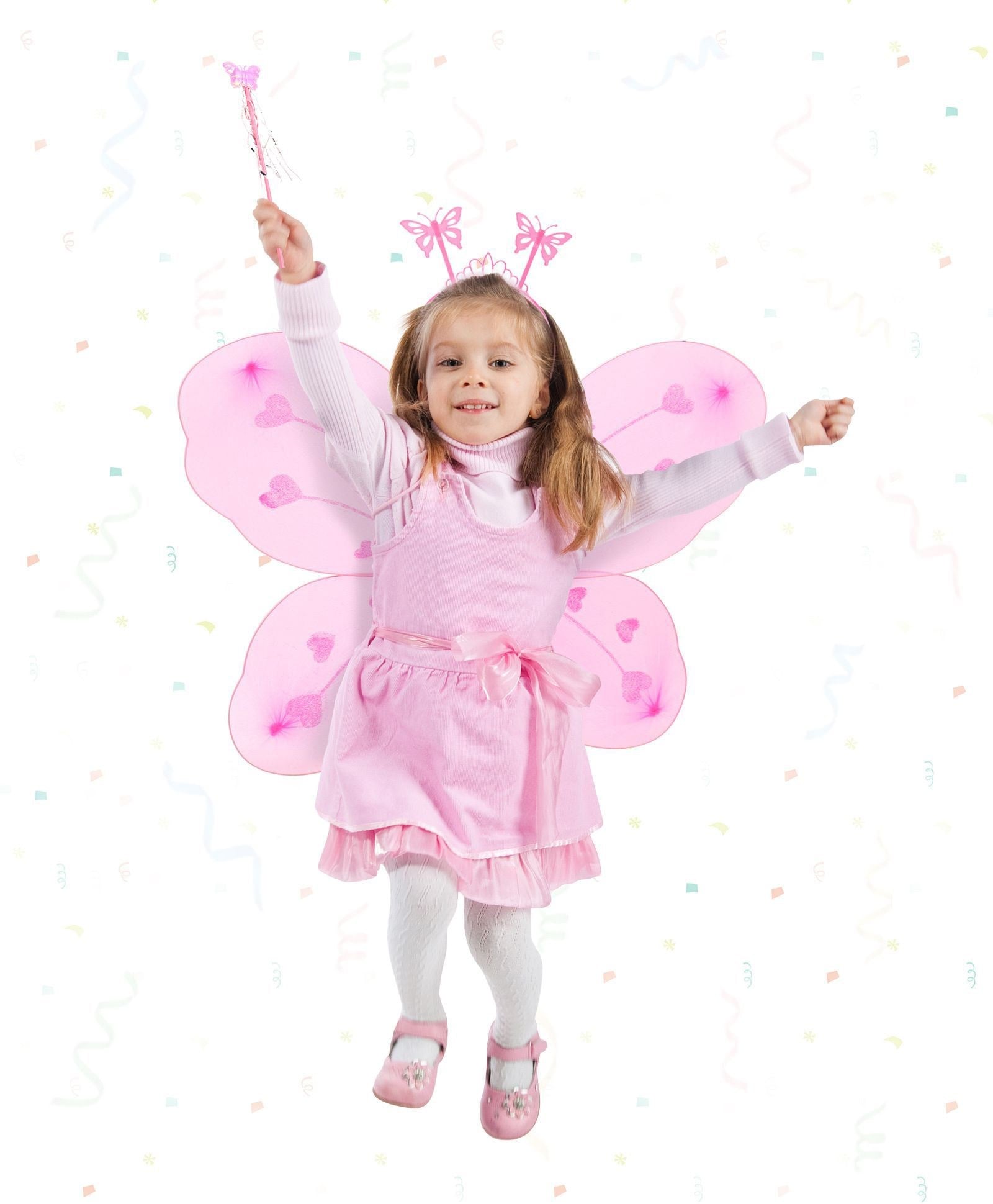 Pembe Kelebek Kız Seti - 50 cm Kelebek Kanadı, Taç ve Asa