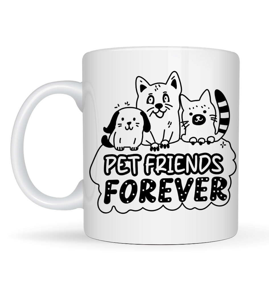 Pet Friends Forever Porselen Kupa MODEL 69 – Kedi & Köpek Figürlü Sevimli Tasarım, Hayvan Severlere Özel Kahve ve Çay Kupası