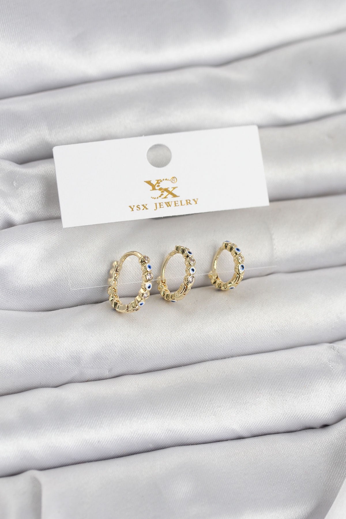 Pirinç Gold Renk Nazarlı Model 3'lü Kadın Küpe