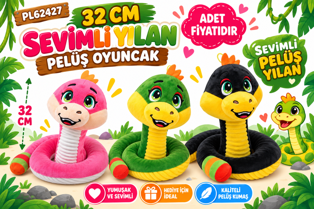 PL62427 32 CM SEVİMLİ YILAN PELUŞ OYUNCAK (adet fiyatıdır)
