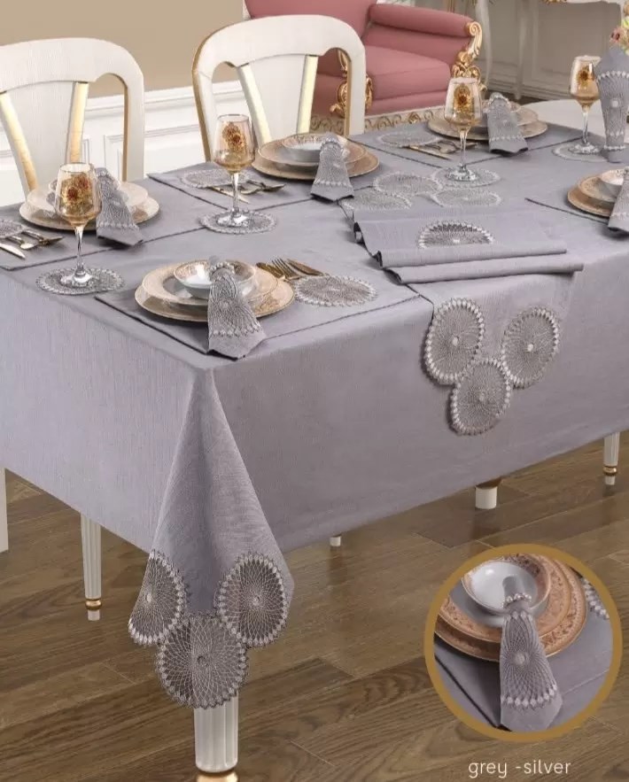 Planet Amerikan Servisli Gri-Silver 34 Parça 160 × 260 cm Masa Takımı