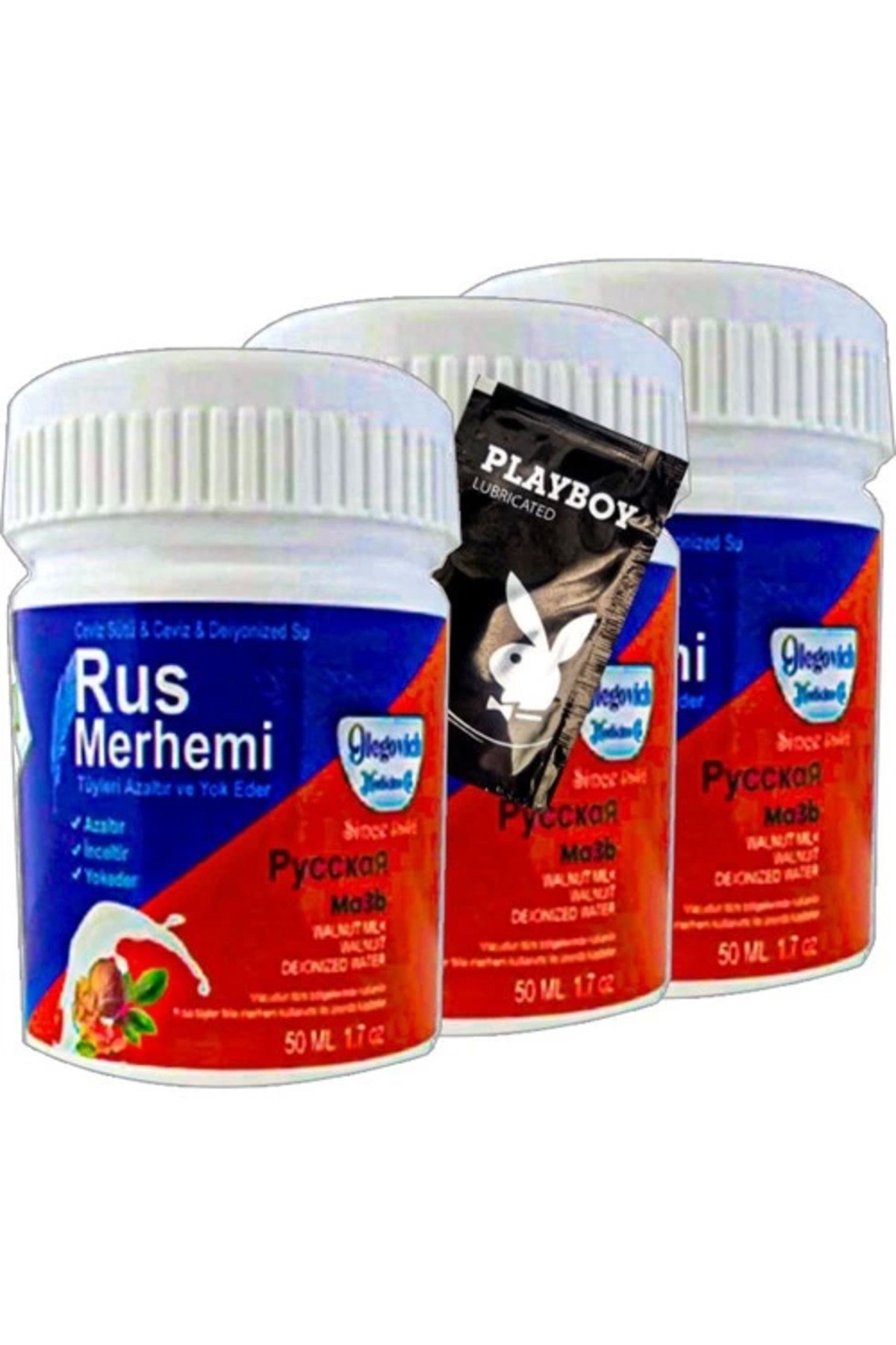Playboy Blue Rus Merhemi 3'lü x 50 ml Tüy Dökücü Krem + 1 Armağan Jel