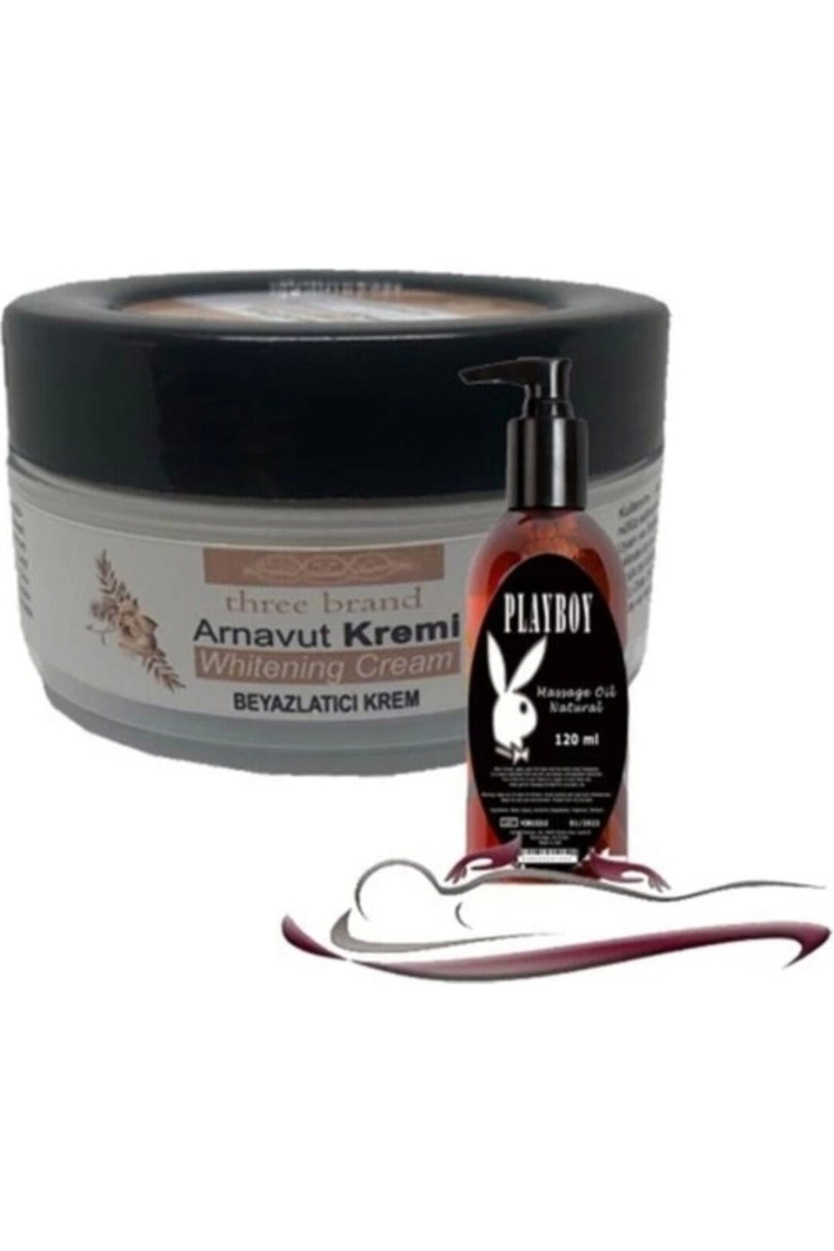 Playboy Three Brand Whitening Cream 4 Adet Arnavut Kremi 50 ml Aklık Kremi ile 120ML Masaj Yağı