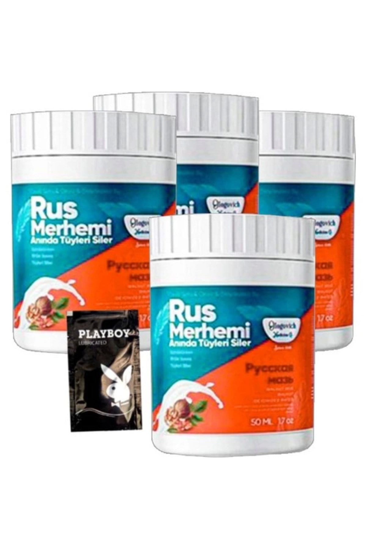 Playboy Turquoise 4'lü Birden Ceviz & Ceviz Sütü Rus Merhemi 50 ml Tüy Dökücü Krem + 1 Armağan Jel