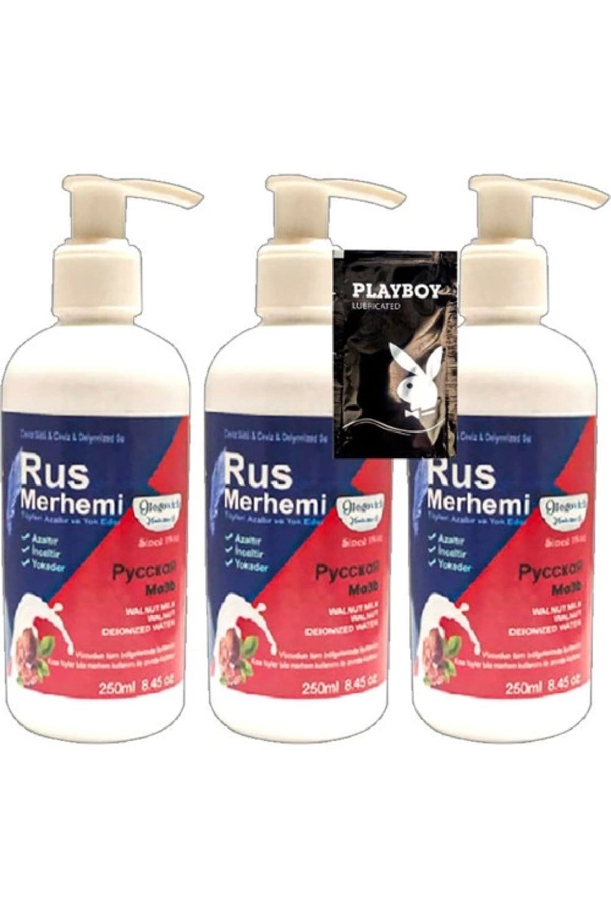 Playboy Tüy Dökücü Krem 3 Tane 250 ml Ceviz Sütlü & Cevizli Rus Merhemi + Yanında Jel