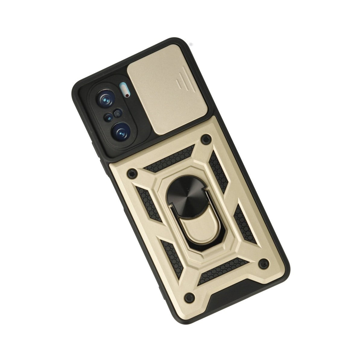 Poco F3 Kılıf Pars Lens Yüzüklü Silikon - Gold