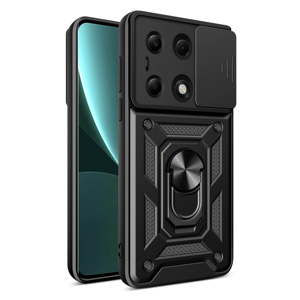 Poco M6 Pro 4G Kılıf Pars Lens Yüzüklü Silikon - Siyah