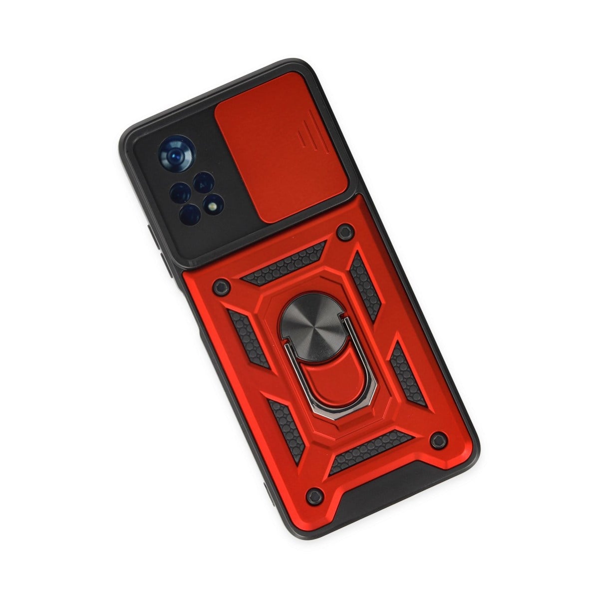 Poco X4 Pro 5G Kılıf Pars Lens Yüzüklü Silikon - Kırmızı