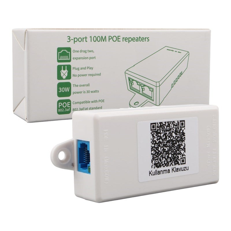 POE-RP12 1 PORT POE GİRİŞ BESLEME+ 2 PORT POE ÇIKIŞ 10/100 PLASTİK KASA POE REPEATER