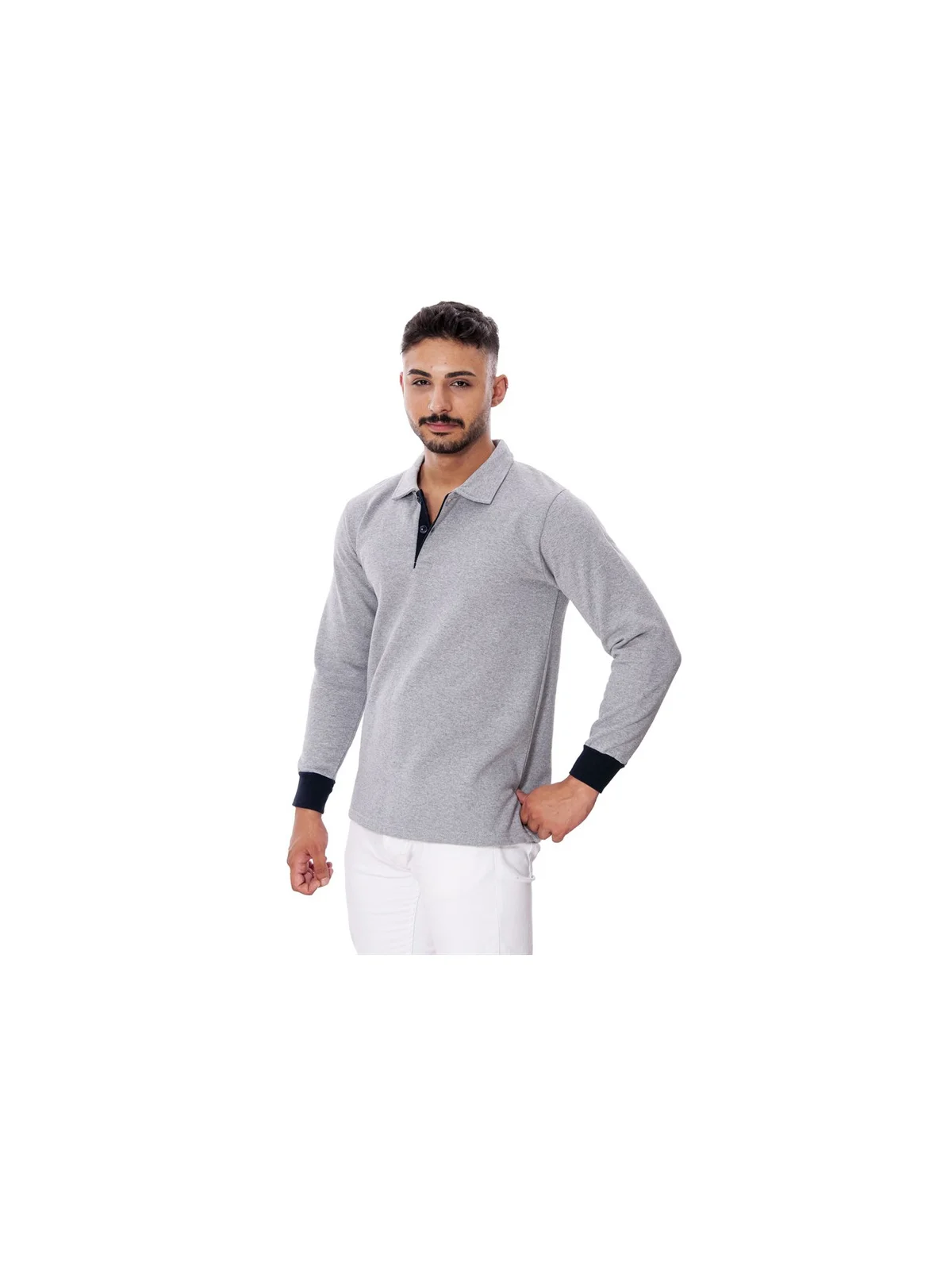 Polo Yaka İki İplik Uzun Kol Sweat Gri M