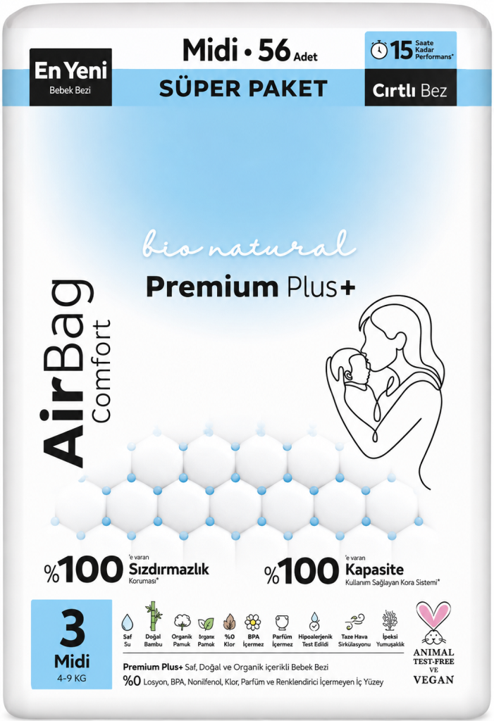 Premium Plus Airbag Comfort Bebek Bezi 3 Beden 56 Adet