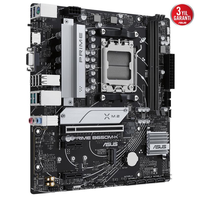 PRIME B650M-K DDR5 6400MHZ 1XVGA 1XHDMI 2XM.2 USB 3.2 MATX AM5 ( AM5 9000/8000/7000 SERİLERİ İLE UYUMLU)