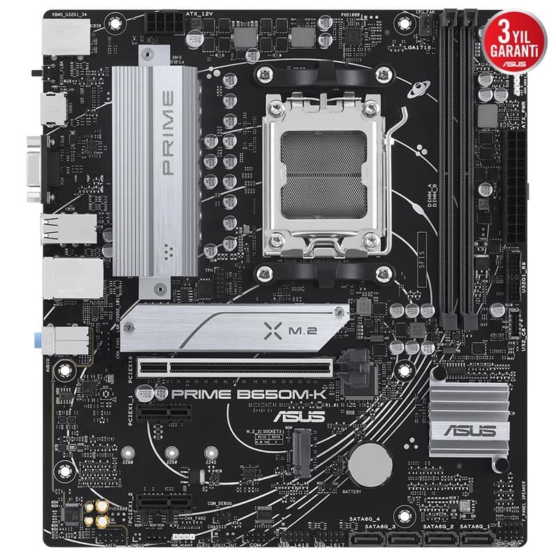 PRIME B650M-K DDR5 6400MHZ 1XVGA 1XHDMI 2XM.2 USB 3.2 MATX AM5 ( AM5 9000/8000/7000 SERİLERİ İLE UYUMLU)