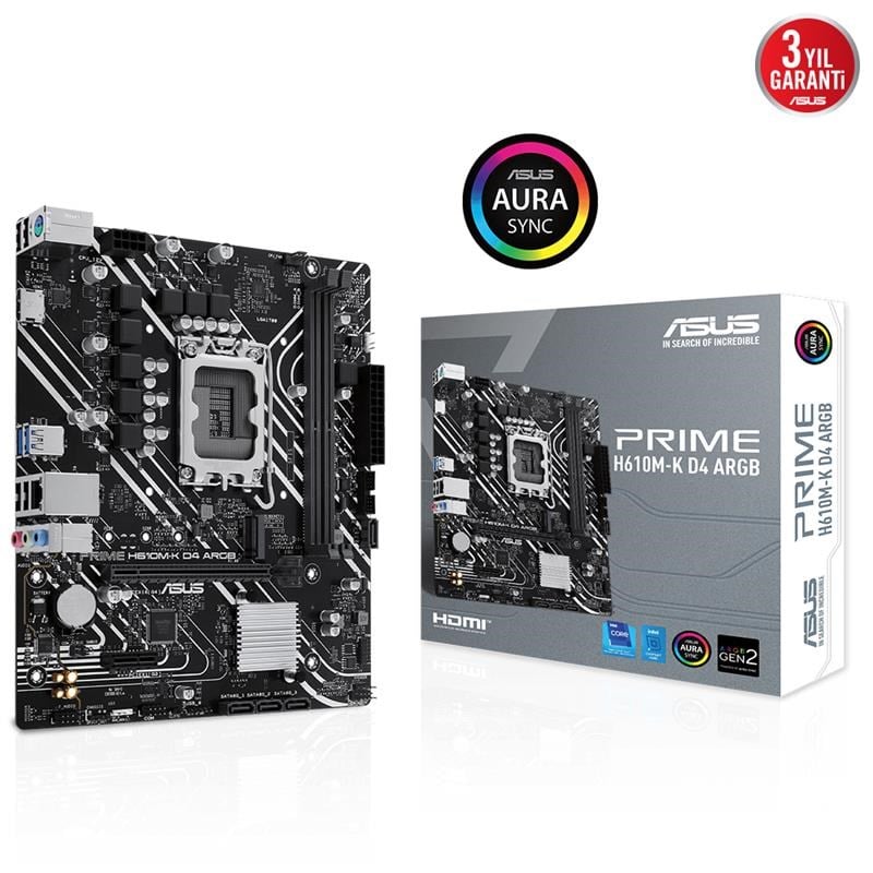 PRIME H610M-K D4 ARGB DDR4 3200MHZ 1XHDMI 1XM.2 USB 3.2 MATX 1700P (12./ 13. VE 14. NESİL İŞLEMCİ UYUMLU)