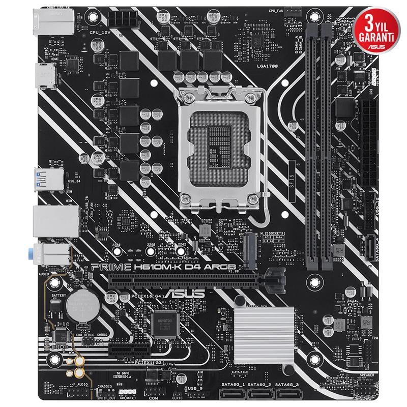 PRIME H610M-K D4 ARGB DDR4 3200MHZ 1XHDMI 1XM.2 USB 3.2 MATX 1700P (12./ 13. VE 14. NESİL İŞLEMCİ UYUMLU)