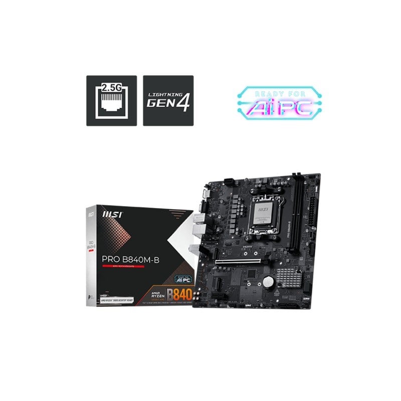 PRO B840M-B DDR5 8000MT/S 1XHDMI 2XM.2 USB-C MATX AM5 ( AM5 9000/8000/7000 SERİLERİ İLE UYUMLU)