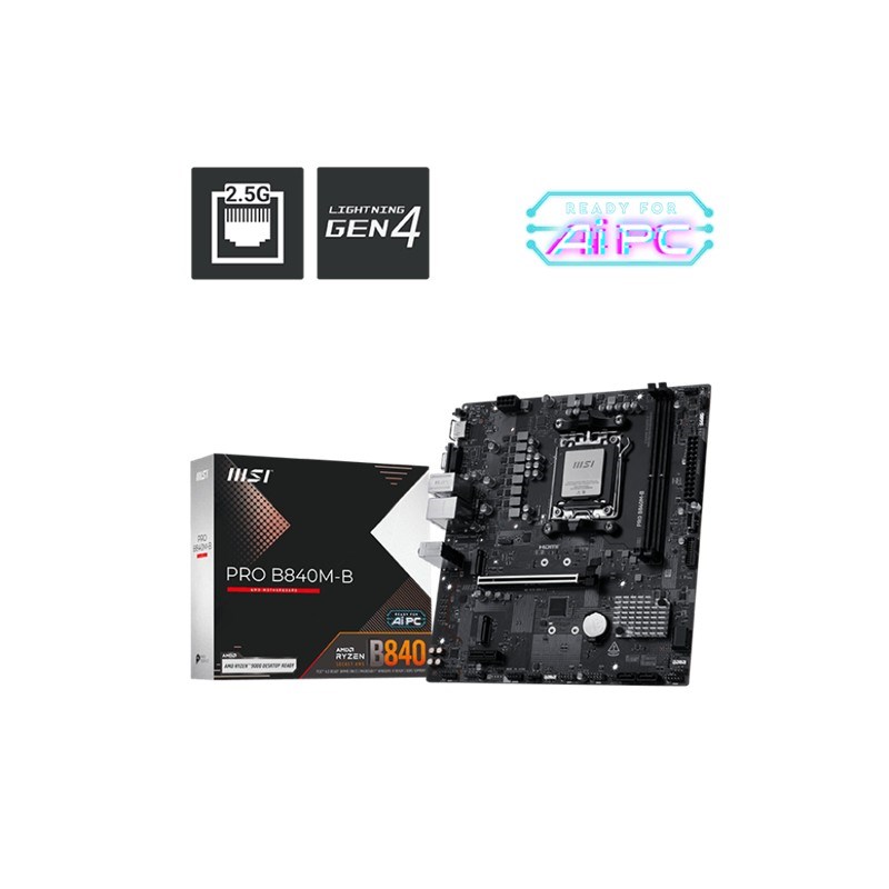 PRO B840M-B DDR5 8000MT/S 1XHDMI 2XM.2 USB-C MATX AM5 ( AM5 9000/8000/7000 SERİLERİ İLE UYUMLU)