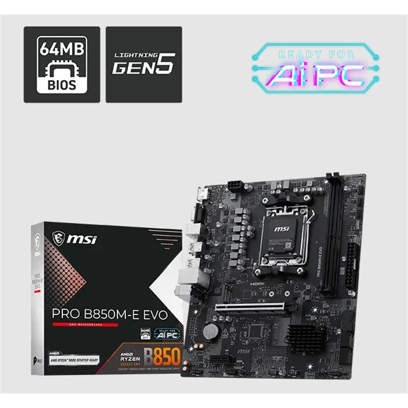PRO B850M-E EVO DDR5 8200MHZ 1XVGA 1XHDMI 1XM.2 USB MATX AM5 ( AM5 9000/8000/7000 SERİLERİ İLE UYUMLU)