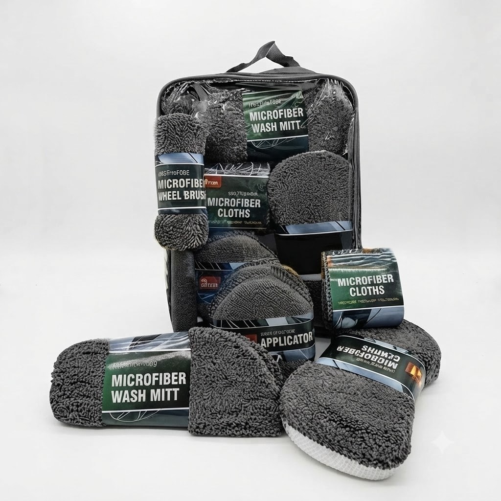Profesyonel Oto Araç Temizleme Seti Mikrofiber Oto Yıkama Bakım Kiti Gri 9 Parça