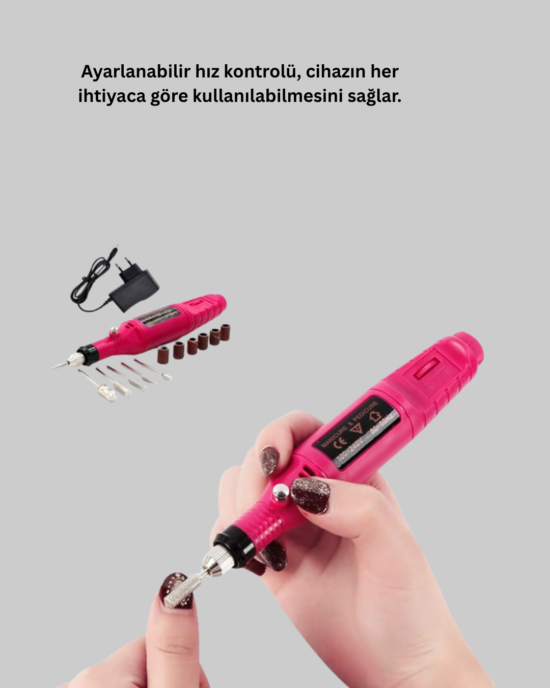 Profesyonel Tırnak Matkap Makinesi – USB Şarjlı, Ayarlanabilir Hız, Düşük Titreşimli ve Sessiz Çalışma