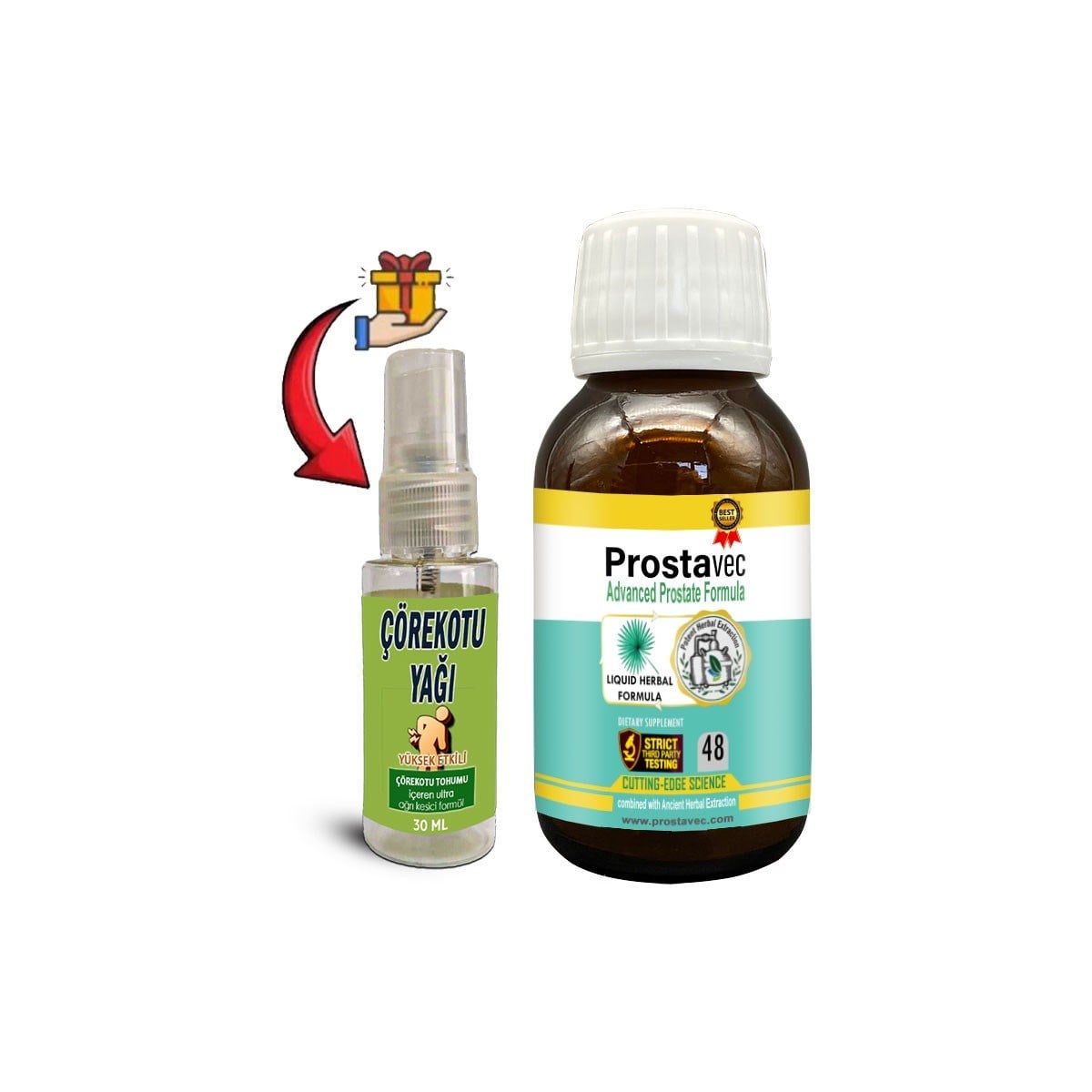 Prostavec 1 Kutu Erkeklere Özel Likit Formül 50 m Şurup + Çörek Otu Masaj Yağı 30 ml