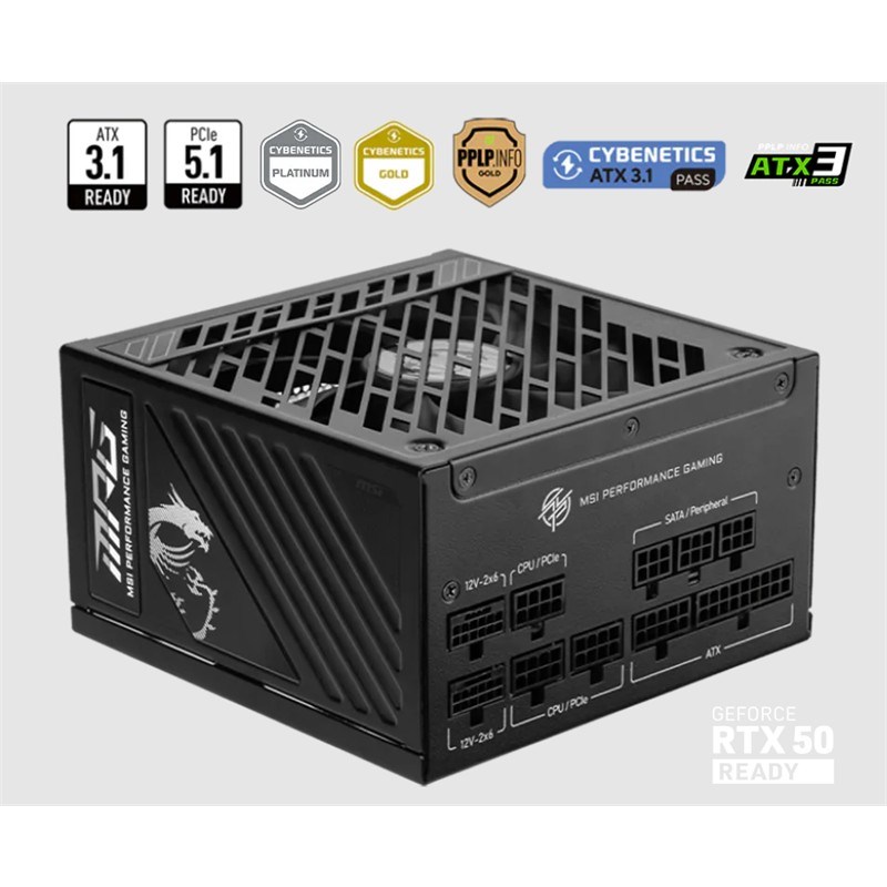 PSU MPG A1250GS PCIE5 1250W 80+ GOLD ATX 3.1 PCIE 5.1 2X 12V-2X6 POWER SUPPLY