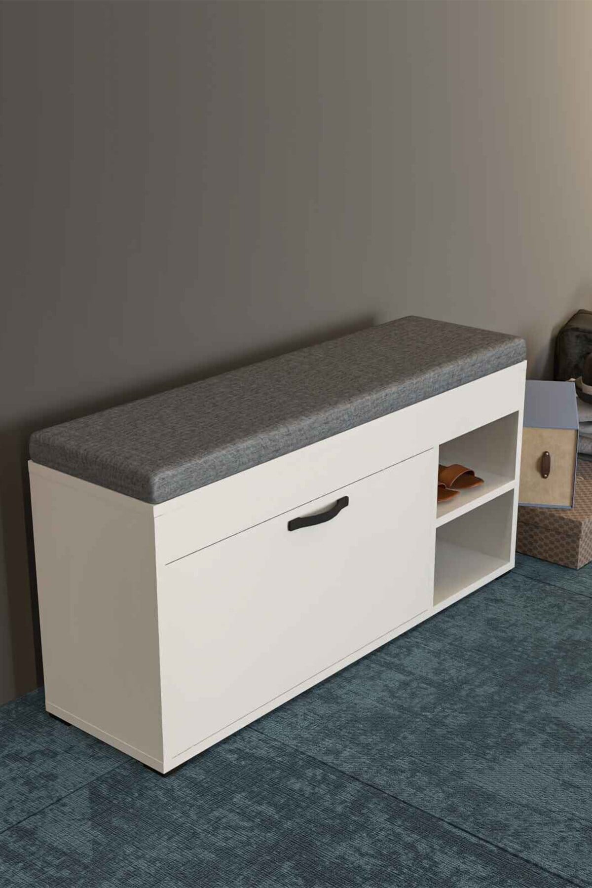 Puflu Ayakkabılık Bench Beyaz 90 cm