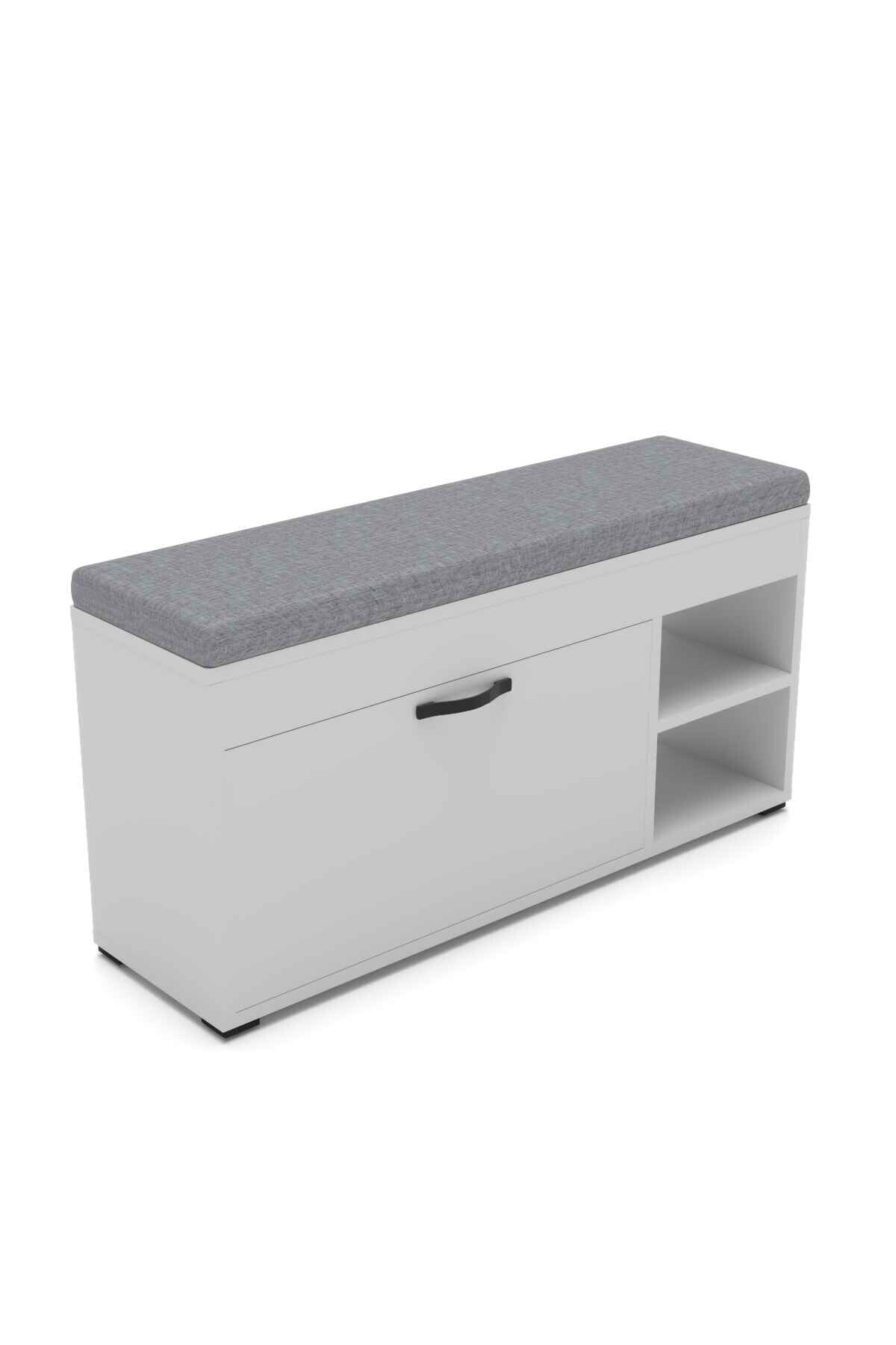 Puflu Ayakkabılık Bench Beyaz 90 cm