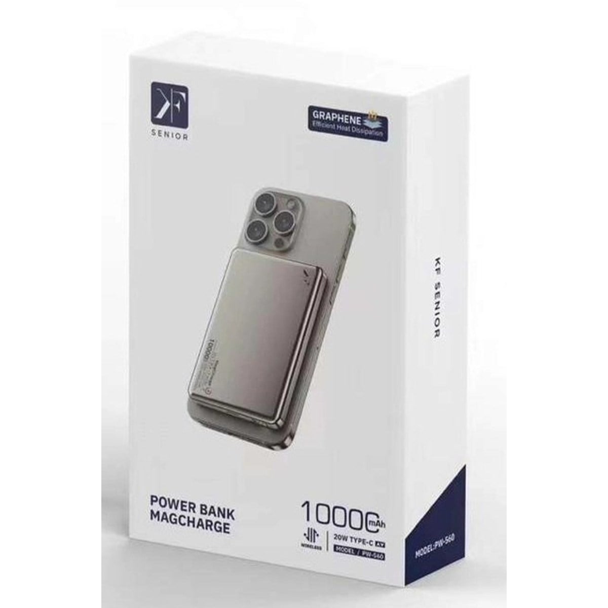 PW560 10.000 mAh Dijital Göstergeli 20W Type-C ve 15W Kablosuz Şarj PD Hızlı Şarj Magsafe Powerbank - Titanyum