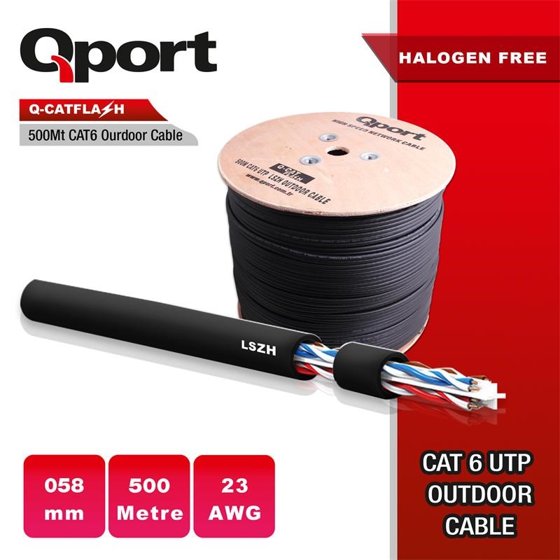 Q-CATFLASH 500 METRE LSZH CAT6 OUTDOOR 23AWG 0.58MM YANMAZ KABLO (HALOGEN FREE)