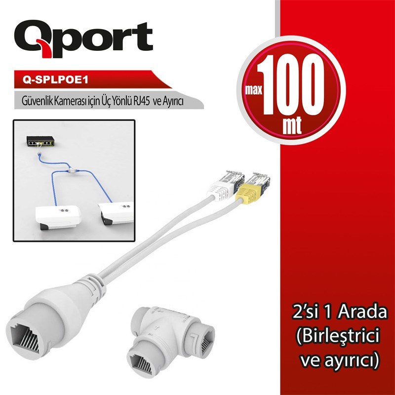 Q-SPLPOE1 POE SPLITTER 2-İN-1 AĞ KONNEKTÖRÜ+ 3 YOLLU RJ45 KONNEKTÖRÜ