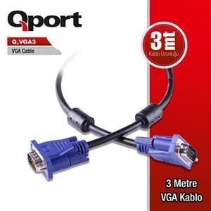 Q-VGA3 15PIN FILTRELI 3MT VGA KABLO