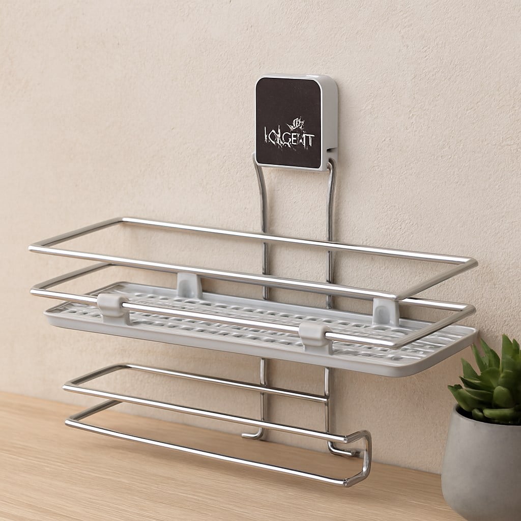 Raflı Kağıt Havluluk Metal Siyah-Krom Yapışkanlı