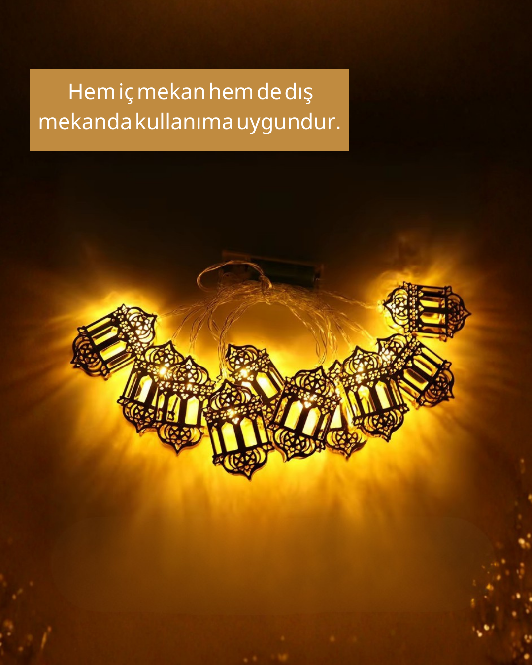 Ramazan Işıkları Pilli Altın Fener Tasarımlı Dekoratif LED Aydınlatma