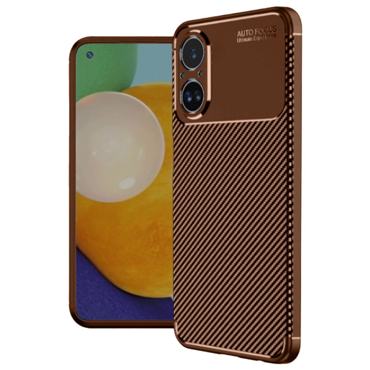 Realme 12 Lite Kılıf Auto Focus Karbon Kapak - Kahverengi