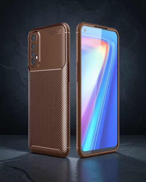 Realme 7 Kılıf Auto Focus Karbon Kapak - Kahverengi