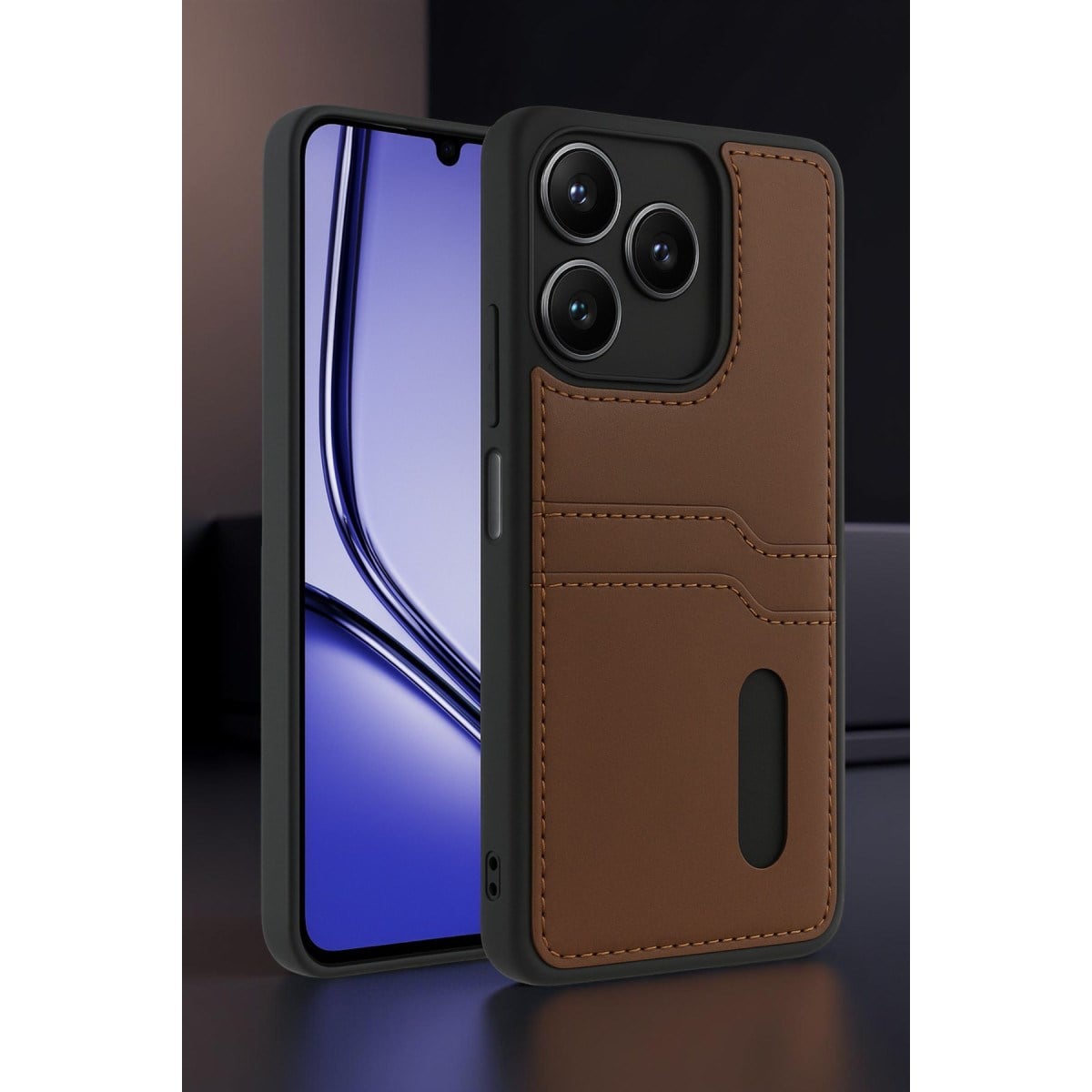 Realme Note 50 4G Kılıf Sara Kartvizitli Deri Kılıf - Siyah