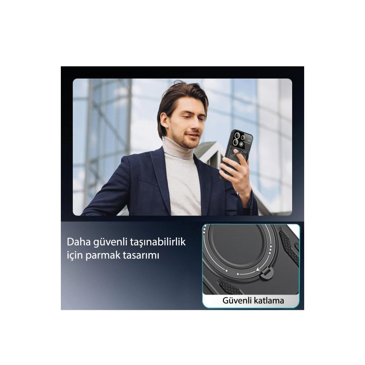 Redmi 12C Kılıf Joy Lens Standlı Kapak - Siyah