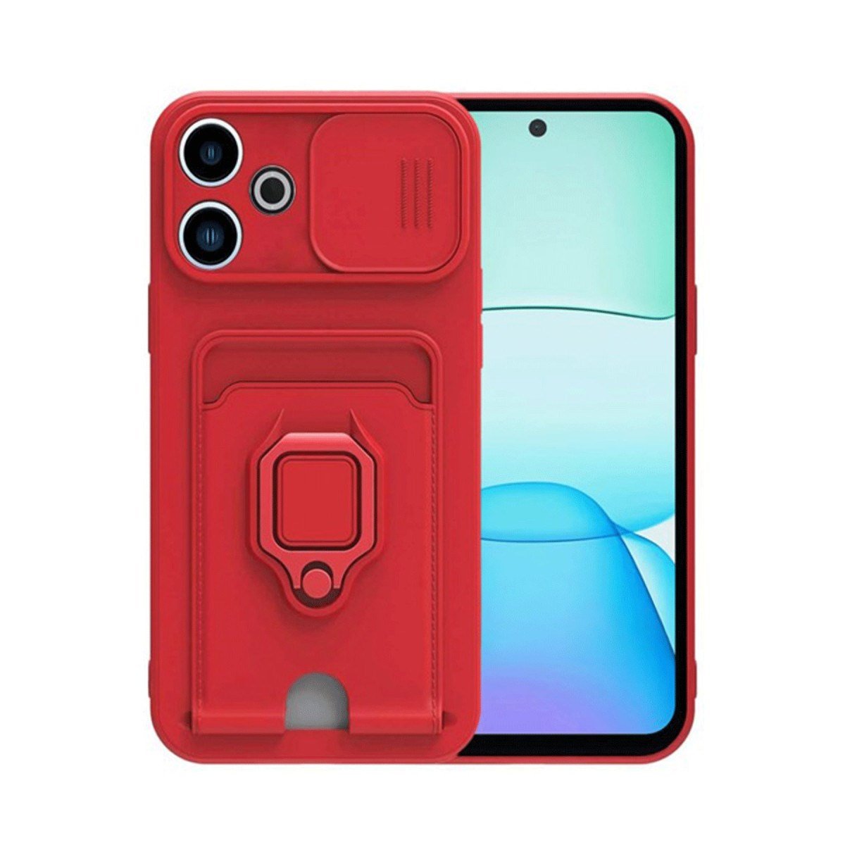 Redmi 13 4G Kılıf Zuma Kartvizitli Yüzüklü Silikon - Kırmızı