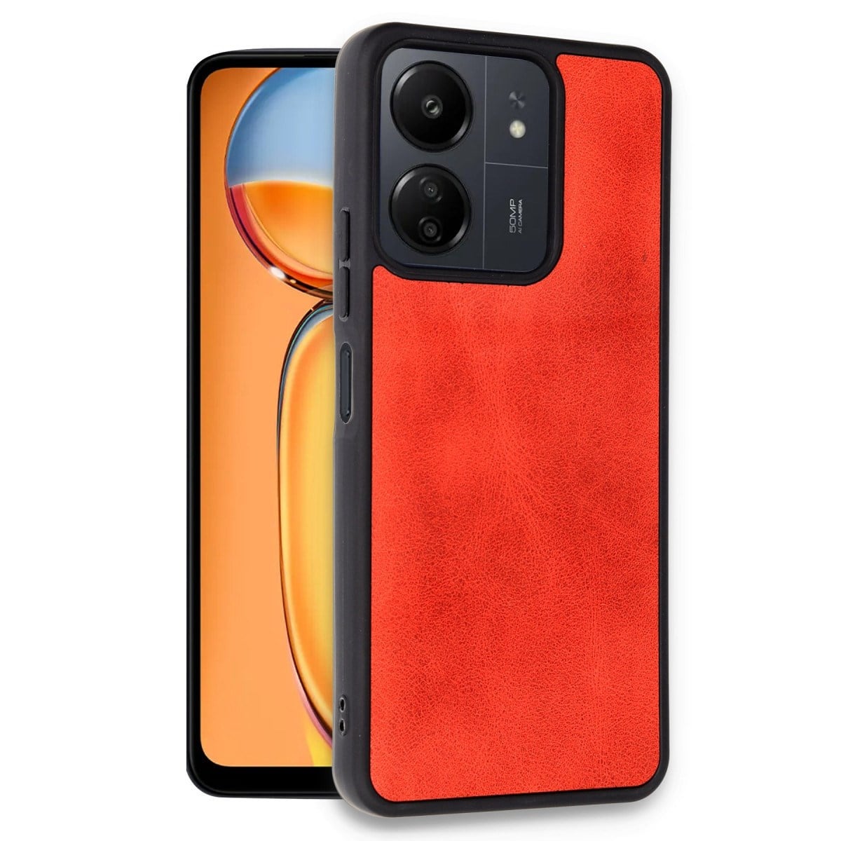 Redmi 13C Kılıf Aras Deri Kapak - Kırmızı