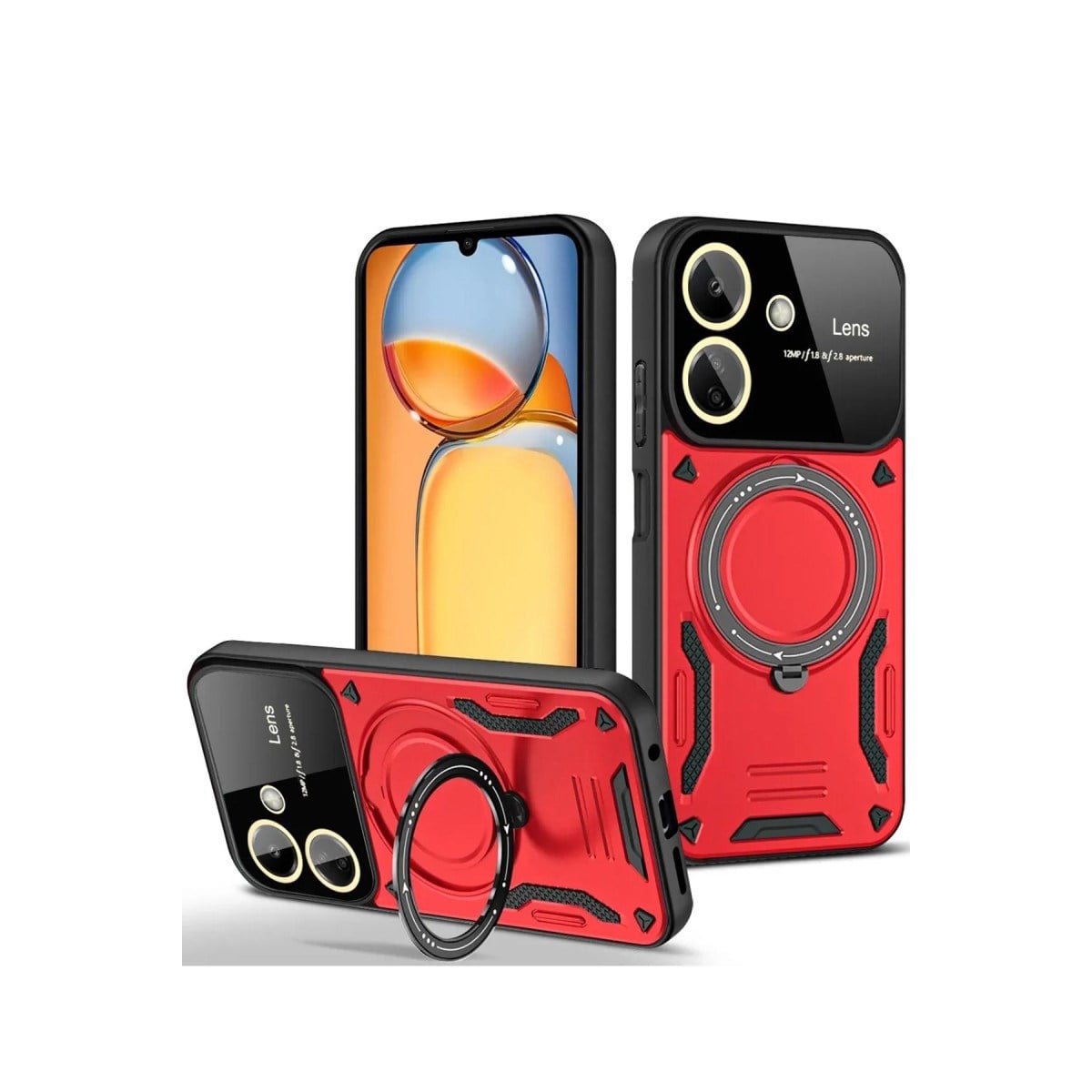 Redmi 13C Kılıf Joy Lens Standlı Kapak - Kırmızı