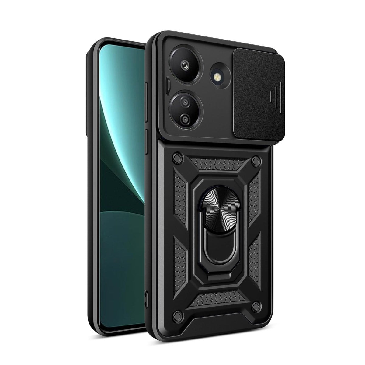 Redmi 13C Kılıf Pars Lens Yüzüklü Silikon - Siyah