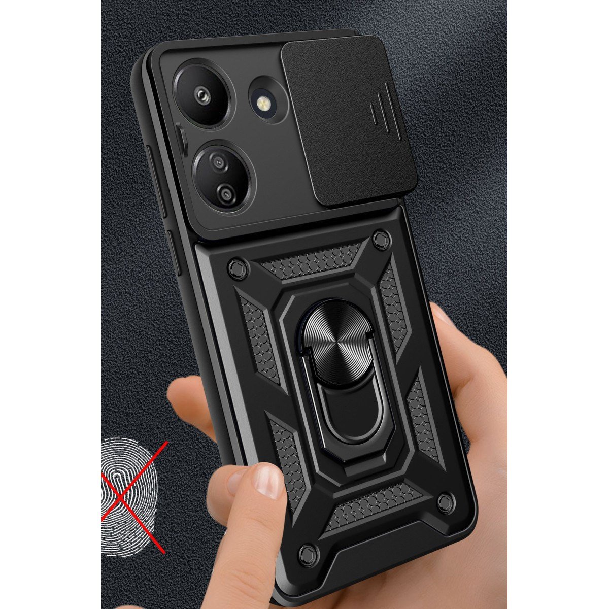 Redmi 13C Kılıf Pars Lens Yüzüklü Silikon - Siyah