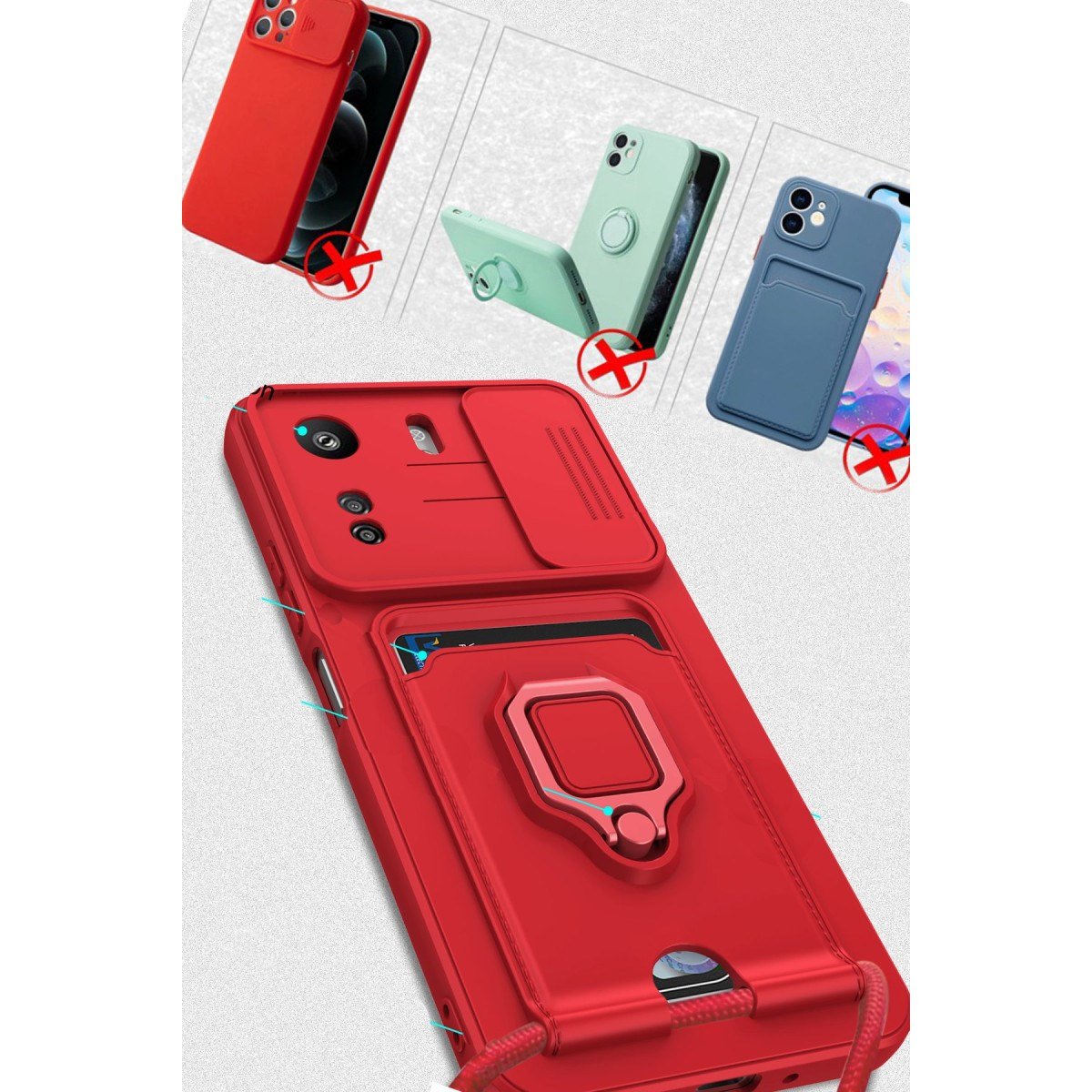 Redmi 13C Kılıf Zuma Kartvizitli Yüzüklü Silikon - Siyah