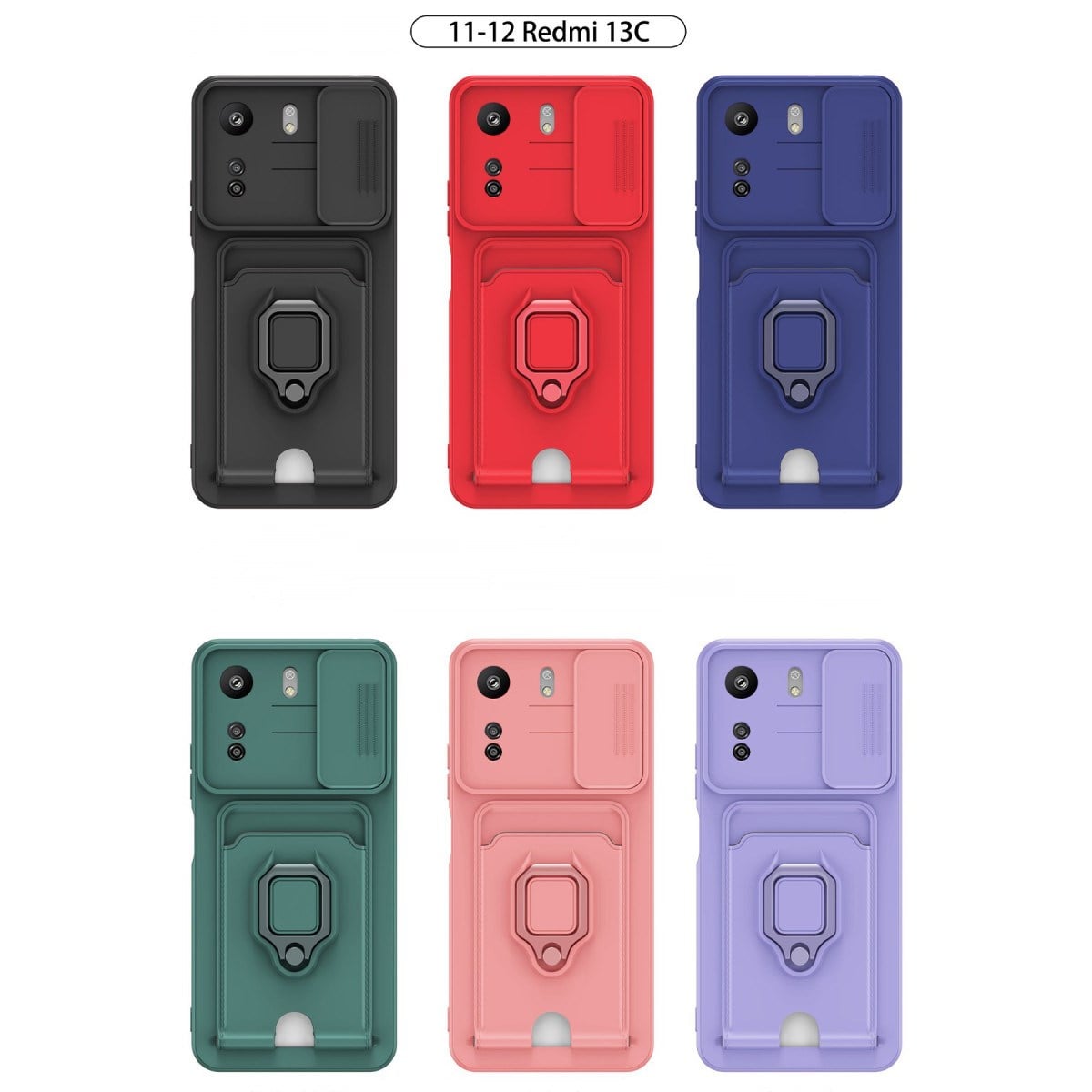 Redmi 13C Kılıf Zuma Kartvizitli Yüzüklü Silikon - Siyah