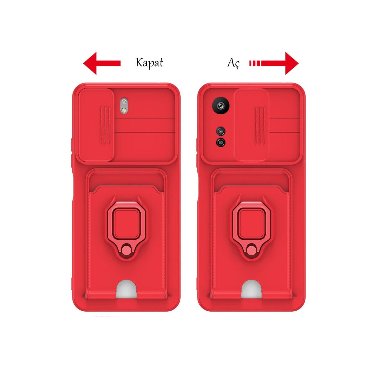 Redmi 13C Kılıf Zuma Kartvizitli Yüzüklü Silikon - Kırmızı