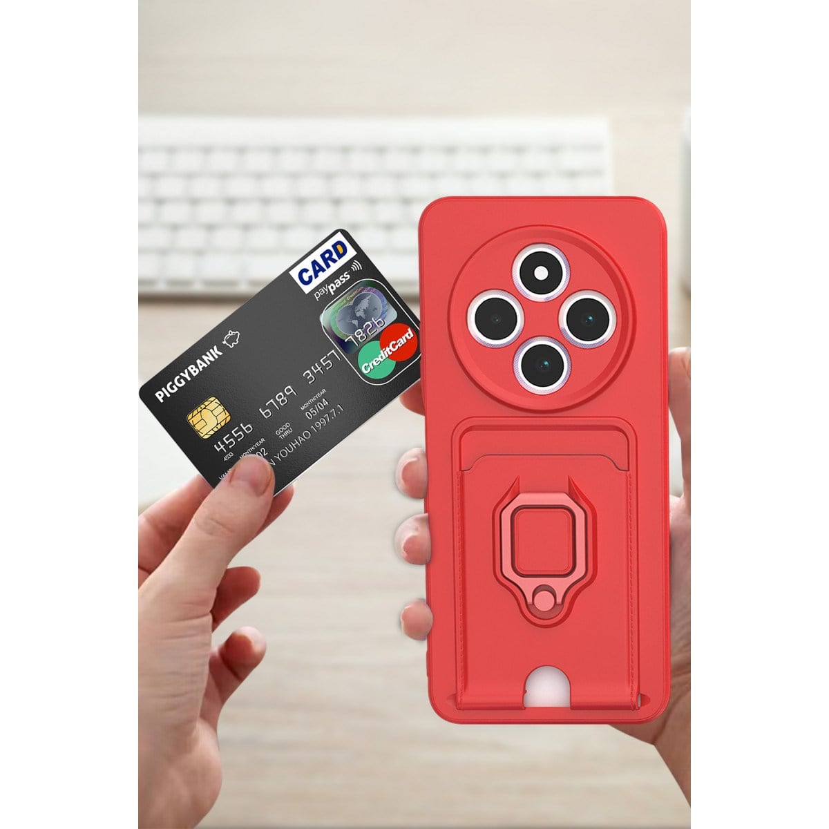 Redmi 14C Kılıf Zuma Kartvizitli Yüzüklü Silikon - Siyah