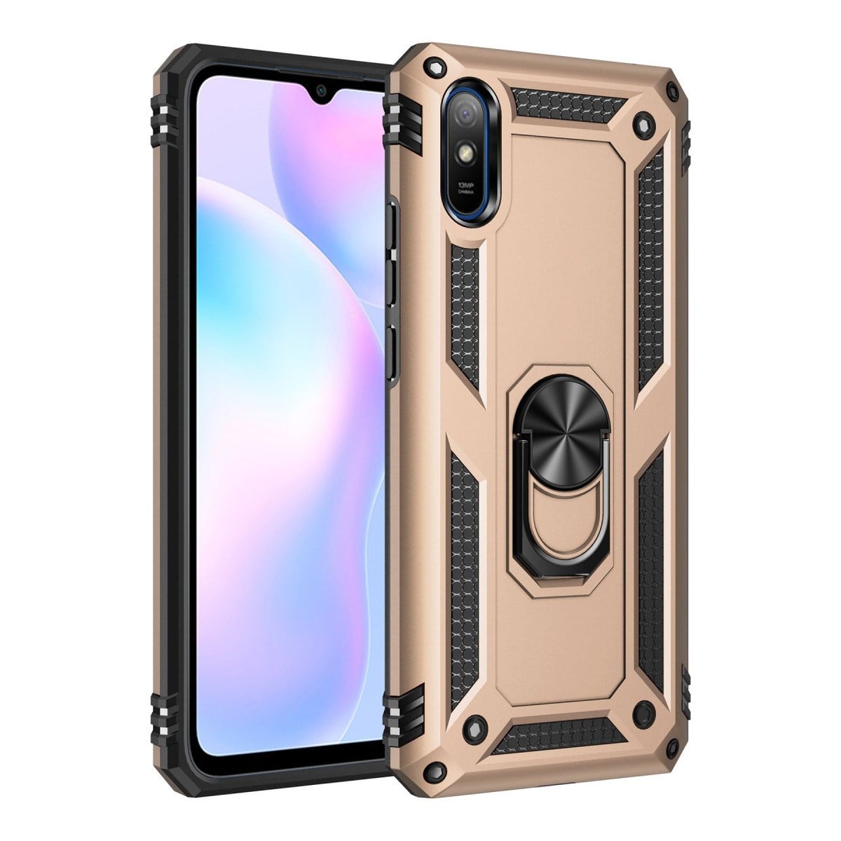 Redmi 9A Kılıf Sofya Yüzüklü Silikon Kapak - Gold