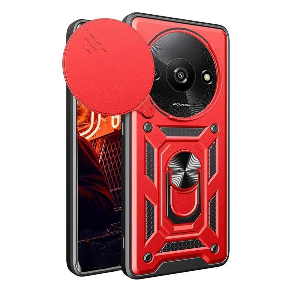 Redmi A3 4G Kılıf Pars Lens Yüzüklü Silikon - Kırmızı